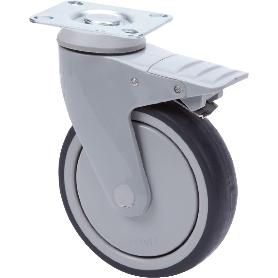 RUEDA GIRATORA PLACA FRENO PLASTICO 10ANFD125CP-AN POLIUR.GRIS EJE BOLAS