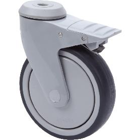 RUEDA GIRATORA AGUJERO M12 FRENO PLASTICO 20ANFD125CP-AN POLIUR.GRIS BOLAS