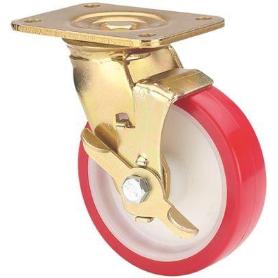 RUEDA GIRATORA PLACA FRENO 10SLFN150-PO NYLON BLANCO-POLIUR.ROJO EJE LISO