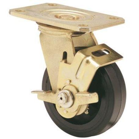 RUEDA GIRATORA PLACA FRENO 10SLFN150-HGB HIERRO-GOMA NEGRA NATURAL EJE BOLAS