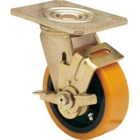 RUEDA GIRATORA PLACA FRENO 10SLFN150-HUB HIERRO-POLIUR.NARANJA EJE BOLAS