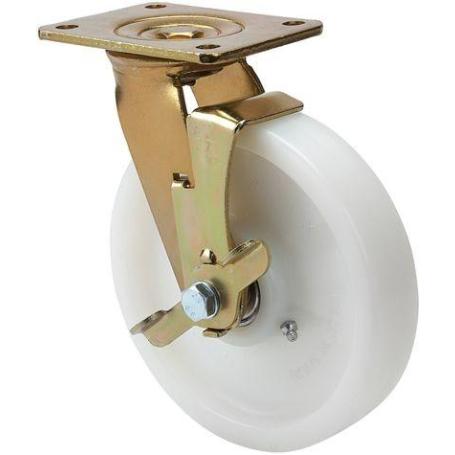 RUEDA GIRATORA PLACA FRENO 10SLFN200-FT NYLON BLANCO EXTRAFUERTE EJE LISO