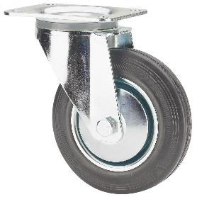 RUEDA GIRATORA PLACA 120-125-1 CP METALICO-GOMA NEGRA EJE RODILLOS