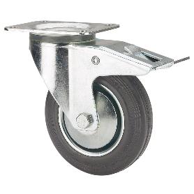 RUEDA GIRATORA PLACA FRENO 120-100-3 CP METALICO-GOMA NEGRA EJE RODILLOS