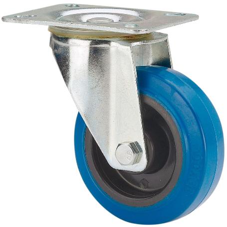 RUEDA GIRATORA PLACA 121-100-1 POLIAMIX-GOMA AZUL SUPERELAST. RODILLOS