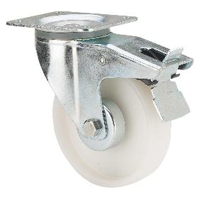 RUEDA GIRATORA PLACA FRENO 130-100-3 CP POLIAMIX BLANCO EJE RODILLOS