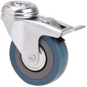 RUEDA GIRATORA AGUJERO M12 FRENO 310-100-5 CP POLIAMIX-GOMA GRIS EJE LISO