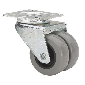 RUEDA GIRATORA PLACA 410-050-1 POLIAMIX-GOMA GRIS (DOBLE) EJE LISO