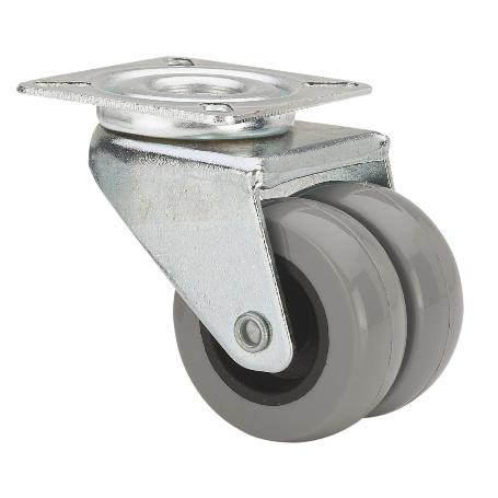 RUEDA GIRATORA PLACA 410-050-1 POLIAMIX-GOMA GRIS (DOBLE) EJE LISO