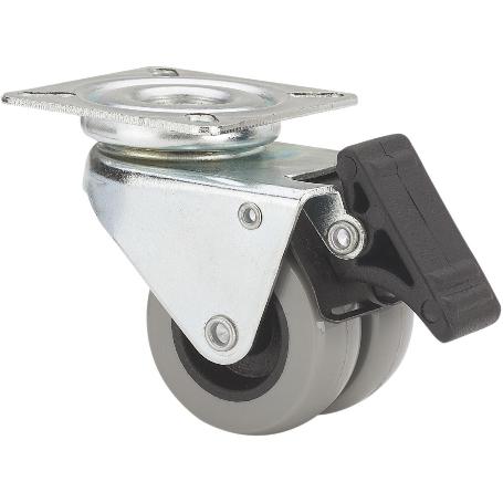 RUEDA GIRATORA PLACA FRENO 410-050-3 POLIAMIX-GOMA GRIS (DOBLE) EJE LISO