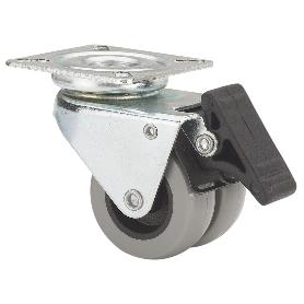 RUEDA GIRATORA PLACA FRENO 411-050-3 POLIAMIDA GRIS (DOBLE) EJE LISO