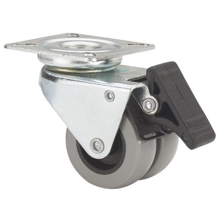 RUEDA GIRATORA PLACA FRENO 411-050-3 POLIAMIDA GRIS (DOBLE) EJE LISO