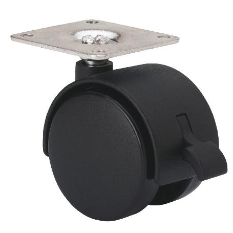 RUEDA GIRATORA PLACA FRENO 420-040-3 NYLON NEGRO EJE LISO