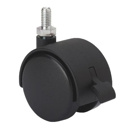 RUEDA GIRATORA ESPIGA ROSCADA M6X15 FRENO 420-040-7 NYLON NEGRO EJE LISO