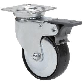 RUEDA GIRATORA PLACA FRENO 400-050-3 CP POLIAMIDA NEGRA EJE LISO