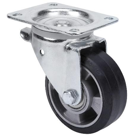 RUEDA GIRATORA PLACA 111-125-1 ALUMINIO-GOMA NEGRA ELASTICA EJE BOLAS