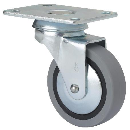 RUEDA GIRATORA PLACA 601-040-1 POLIAMIX-GOMA GRIS EJE LISO