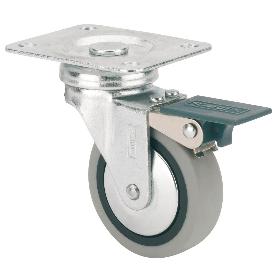 RUEDA GIRATORA PLACA FRENO 601-060-3 POLIAMIX-GOMA GRIS EJE LISO