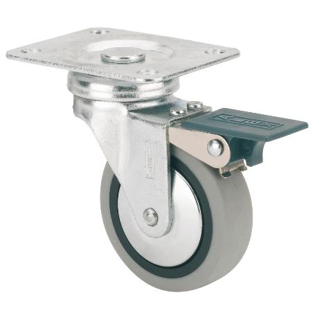 RUEDA GIRATORA PLACA FRENO 601-060-3 POLIAMIX-GOMA GRIS EJE LISO