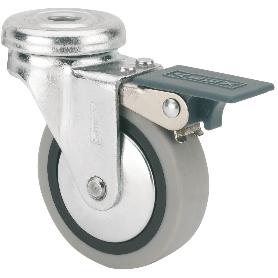 RUEDA GIRATORA AGUJERO M8 FRENO 601-040-5 POLIAMIX-GOMA GRIS EJE LISO