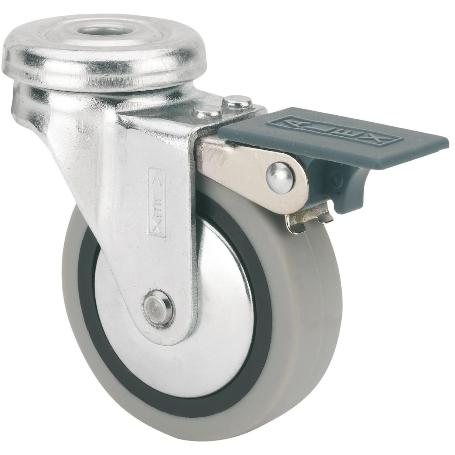 RUEDA GIRATORA AGUJERO M8 FRENO 601-040-5 POLIAMIX-GOMA GRIS EJE LISO