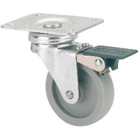 RUEDA GIRATORA PLACA FRENO 602-050-3 POLIAMIX GRIS EJE LISO