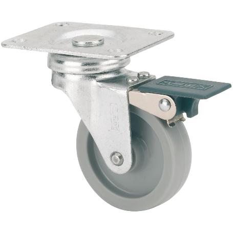 RUEDA GIRATORA PLACA FRENO 602-060-3 POLIAMIX GRIS EJE LISO