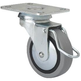 RUEDA GIRATORA PLACA FRENO VARIL.601-060-31 POLIAMIX-GOMA GRIS EJE LISO