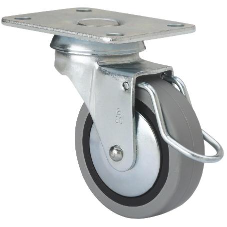 RUEDA GIRATORA PLACA FRENO VARIL.601-060-31 POLIAMIX-GOMA GRIS EJE LISO