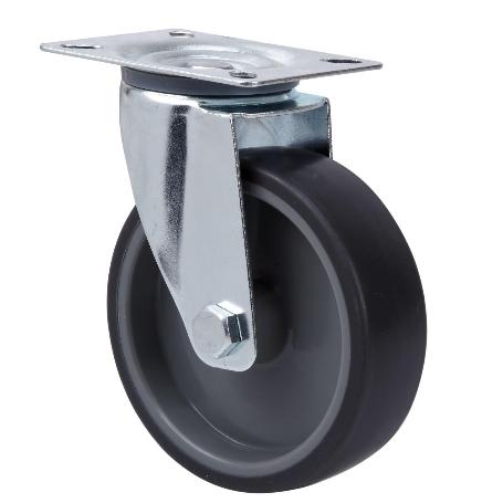 RUEDA GIRATORA PLACA 124.1-100-1 POLIAMIX-GOMA GRIS EJE LISO