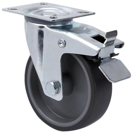 RUEDA GIRATORA PLACA FRENO 124.1-080-3 POLIAMIX-GOMA GRIS EJE LISO