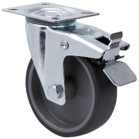 RUEDA GIRATORA PLACA FRENO 124.1-125-3 POLIAMIX-GOMA GRIS EJE LISO