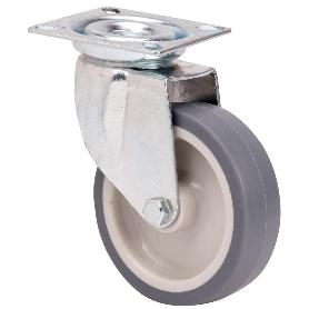 RUEDA GIRATORA PLACA 401-050-1 POLIAMIX-GOMA GRIS EJE LISO