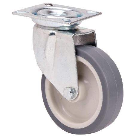 RUEDA GIRATORA PLACA 401-100-1 POLIAMIX-GOMA GRIS EJE LISO