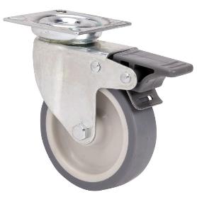 RUEDA GIRATORA PLACA FRENO 401-100-3 POLIAMIX-GOMA GRIS EJE LISO