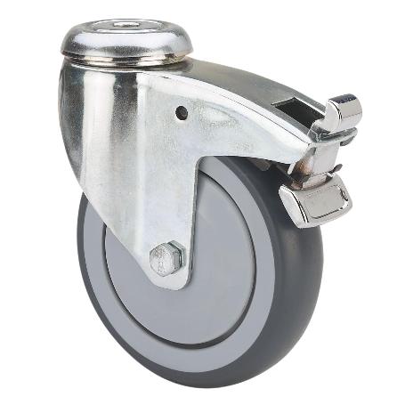 RUEDA GIRATORA AGUJERO M12 FRENO 300-150-5 CP POLIAMIX-GOMA GRIS EJE BOLAS