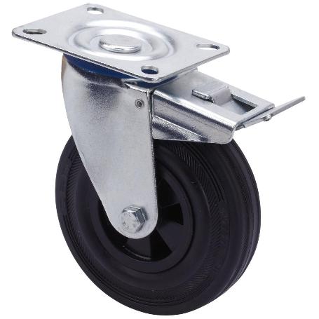 RUEDA GIRATORA PLACA FRENO 123.1-200-3 POLIAMIX-GOMA NEGRA EJE LISO