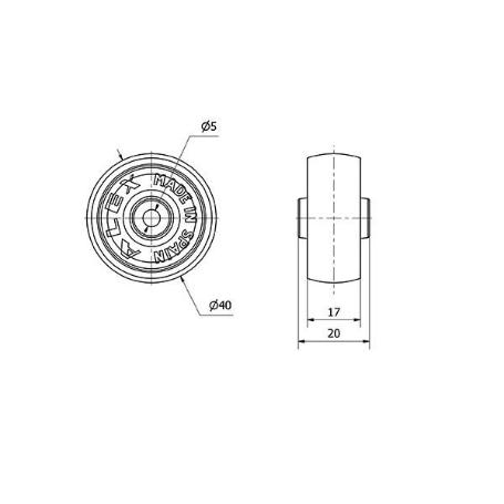 RUEDA BP40-5,3-20 PLASTICO BLANCO EJE LISO