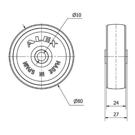 RUEDA SL80-10-27 PLASTICO BLANCO EJE LISO