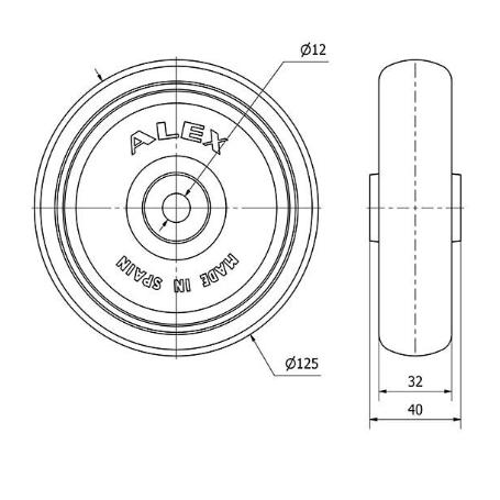 RUEDA PGZN125-12-40 NUCLEO POLIAMIX Y BANDA GOMA GRIS INYECT.LISO