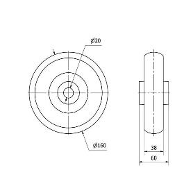 RUEDA PGZN160-20-60 NUCLEO POLIAMIX Y BANDA GOMA GRIS INYECT.LISO