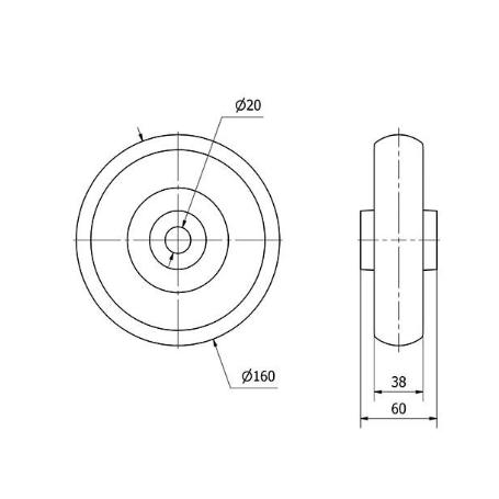 RUEDA PGZN160-20-60 NUCLEO POLIAMIX Y BANDA GOMA GRIS INYECT.LISO