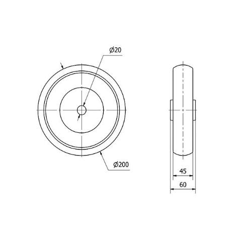 RUEDA PGZN200-20-60 NUCLEO POLIAMIX Y BANDA GOMA GRIS INYECT.LISO