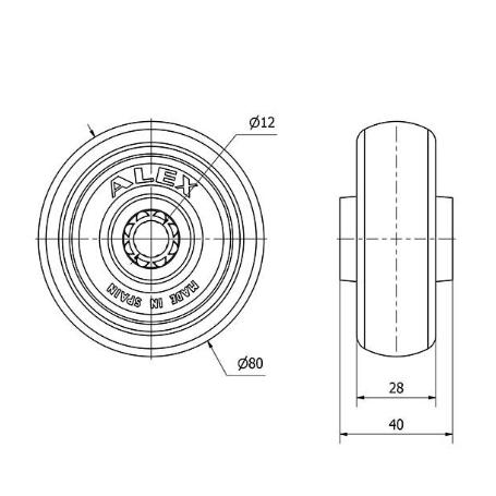 RUEDA PGZR80-12-40 NUCLEO POLIAMIX Y BANDA GOMA GRIS INYECT.RODILLOS