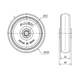 RUEDA PGZR125-12-40 NUCLEO POLIAMIX Y BANDA GOMA GRIS INYECT.RODILL.