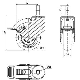 RUEDA GIRATORA ESP.LISA M11X30 FR.AZUL 30HPFN80CP-PGI POLIAMIX-GOMA NEGR.LISO