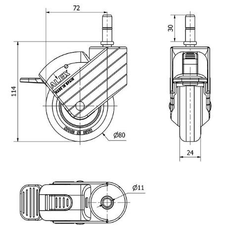 RUEDA GIRATORA ESP.LISA M11X30 FR.AZUL 30HPFN80CP-PGI POLIAMIX-GOMA NEGR.LISO