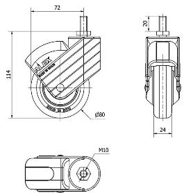 RUEDA GIRATORA ESPIGA ROSC.M10X20 AZUL 50HP80CP-PGI POLIAMIX-GOMA NEGRA LISO