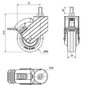 RUEDA GIRATORA ESP.ROSC.M10X20 FR.AZUL 50HPFN80CP-PGI POLIAMIX-GOMA NEGR.LISO