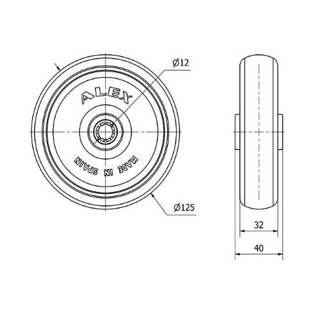 RUEDA PGZR125-12-40 POLIAMIX Y BANDA GOMA GRIS INYECT.(COJ.ROD.INOX)